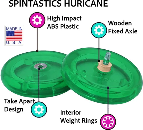 Vista 2 de Spintastics Hurricane Yo-Yo - Yoyo clásico de madera con eje de bucle (verde)