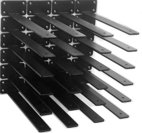 Vista 57 de Paquete de 2 - Soportes de estante en L ocultos negros de 4 pulgadas (1/5 pulgada de grosor) Soportes de estante flotante de hierro Soportes