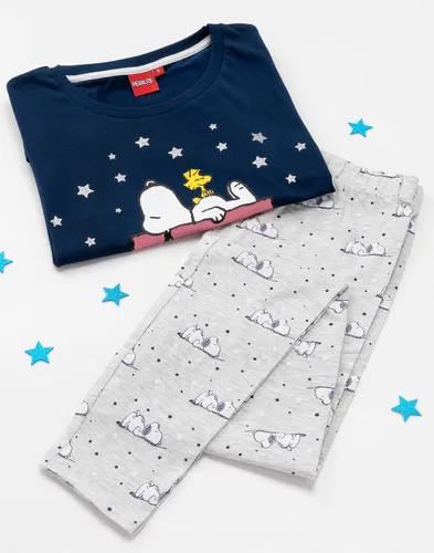 Vista 6 de Snoopy Pijama para mujer, blusa larga o corta, color azul marino, Azul