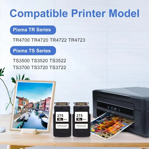 Vista 2 de Cartucho de tinta negro PG-275 de reemplazo para impresoras Canon 275 Tinta negra Cannon 275 Tinta PG-275XL 275XL Cartuchos de tinta para impresoras