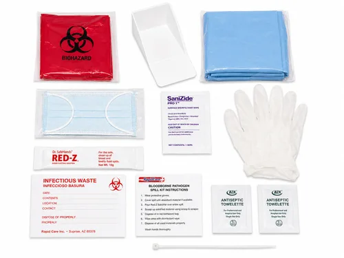 Vista 3 de Rapid Care Kit de limpieza estándar de patógenos transmitidos por la sangre y derrames de líquidos corporales Kit de respuesta a derrames