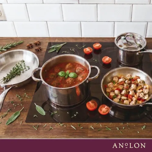 Vista 10 de Anolon Nouvelle - Juego de ollas y sartenes de acero inoxidable, 10 piezas Stainless Steel Cookware Set with Lids, Oven Safe to 500°F, Durable
