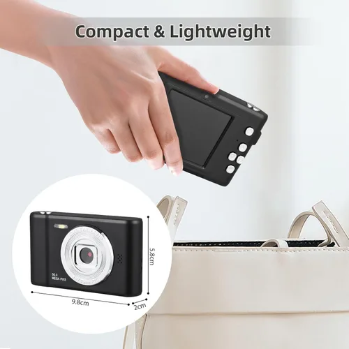 Vista 3 de Acuvar Cámara digital, cámara FHD 1080P para niños, cámara de 50 MP para apuntar y disparar con zoom de 16X antivibración, cámara pequeña portátil