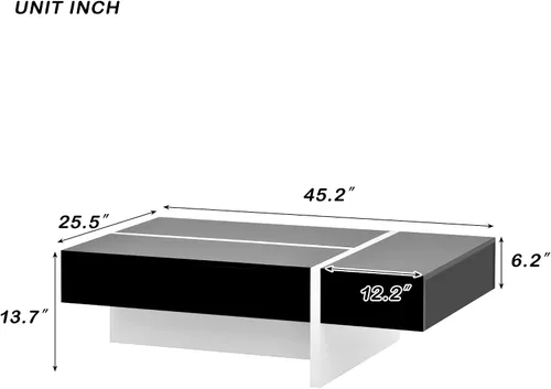 Vista 2 de Polibi Mesa auxiliar rectangular de 45 pulgadas de largo con cajón grande, mesa de cóctel moderna de superficie de alto brillo, mesa central