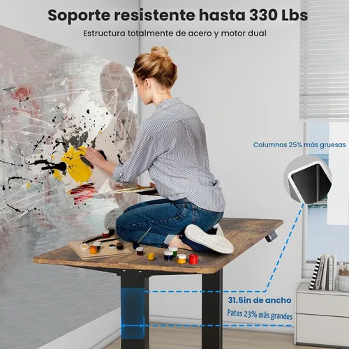 Vista 4 de Marco de escritorio de pie con motor doble: patas de escritorio eléctrico ajustables en altura, base de escritorio resistente para sentarse