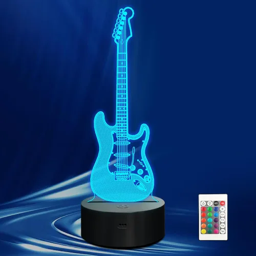 Vista 21 de CoolGift Mart Luz Nocturna de Guitarra Bajo, Lámpara LED 3D de Ilusión Óptica con Control Remoto y Temporizador, Regalos para Jugadores de Guitarra