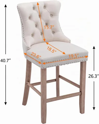 Vista 2 de Juego de 2 taburetes de bar con altura de mostrador, asiento de 26.3 Taburetes de bar beige
