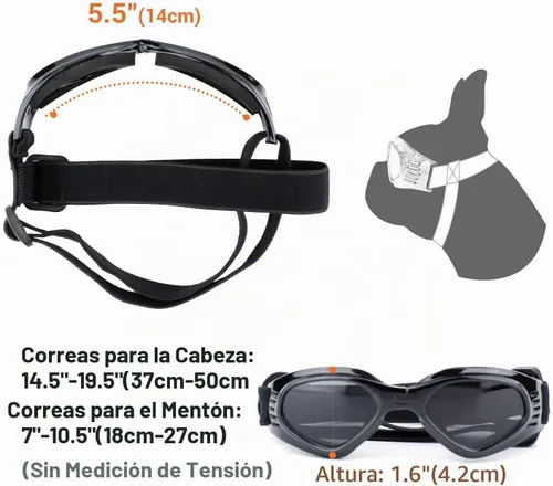 Vista 4 de Gafas de sol para perros de raza media, protección ocular para perros medianos, resistentes al viento, color negro