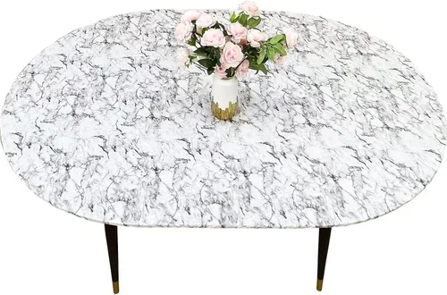 Vista 49 de Pioggia Mantel redondo de vinilo ajustable con reverso de franela, mantel elástico, impermeable, a prueba de aceite, mantel de plástico ideal