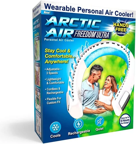 Vista 2 de Arctic Air Freedom Ultra - Ventilador de cuello de 3 velocidades, ventilador pequeño para uso en exteriores e interiores, ventilador recargable por