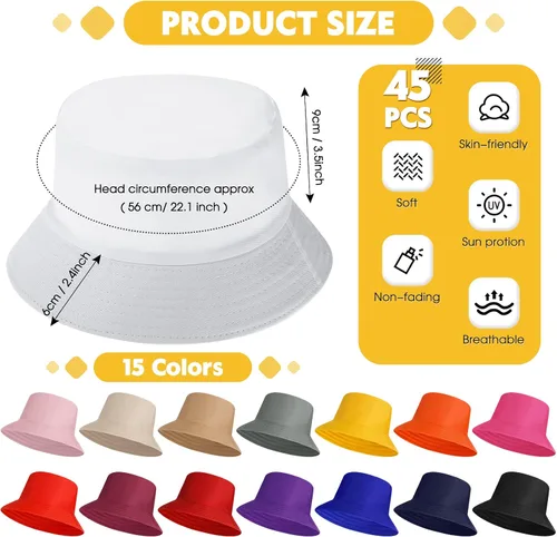 Vista 2 de Solid Bucket Hat Bulk Multicolor Hat Packable Fishing Hats Travel Bucket Hat Beach Fishing Cap for Women Men