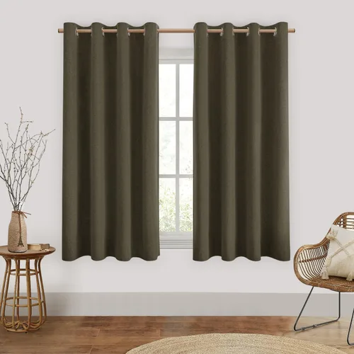 Vista 14 de HOMEIDEAS Cortinas 100% opacas beige de 63 pulgadas de largo, mezcla de lino con textura de oscurecimiento, cortinas con aislamiento térmico