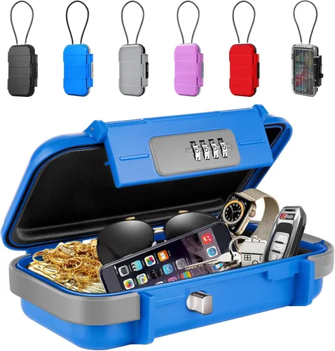 Vista 10 de BKNOOU Caja de seguridad portátil con cadena removible, caja de seguridad antirrobo para la playa, caja de seguridad con cerradura de combinación