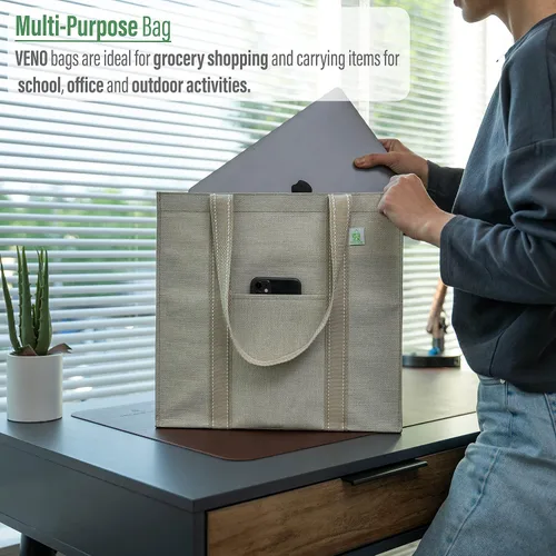 Vista 5 de VENO Paquete de 6 bolsas de compras reutilizables resistentes (paquete de 2 aislantes + 4 unidades con parte inferior dura)