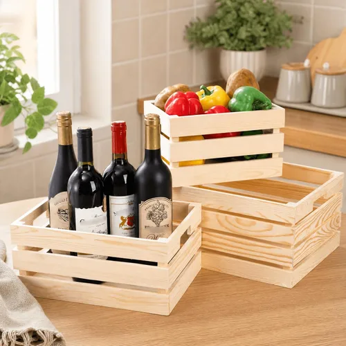 Vista 9 de Youeon Juego de 3 cajas de madera rústica con asas, cajas de madera decorativas, caja de almacenamiento de madera para cocina, oficina, dormitorio