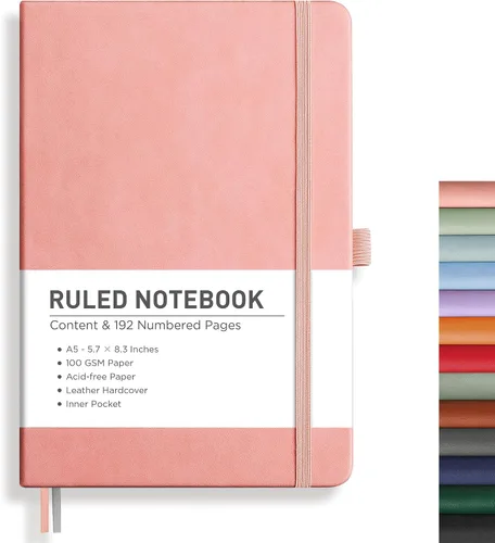 Vista 56 de RETTACY Cuaderno de diario con puntos y viñetas, 192 páginas, tamaño mediano A5 (5.7" x 8.3"), tapa dura de cuero, papel grueso de 100 gsm