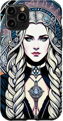 Vista 27 de iPhone 16 Skadi Diosa nórdica, mito vikingo nórdico, runas, estuche de arte nórdico