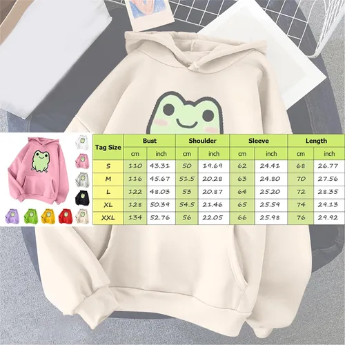 Vista 3 de Aniywn Lindas sudaderas con capucha de manga larga con estampado de rana para mujer, estilo kawaii con bolsillo