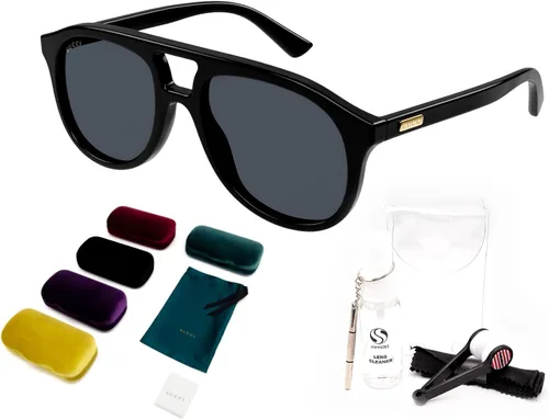 Vista 2 de Gucci GG1320S - Gafas de sol con forma de aviador + paquete con kit de gafas de lujo eSHADES, Negro