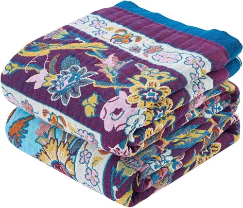 Vista 7 de Manta bohemia de muselina de algodón tejida con flores decorativas de 50 x A-verde