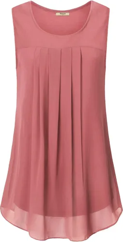 Vista 87 de Timeson - Camiseta de gasa sin mangas, blusa tipo túnica informal de doble capa para mujer