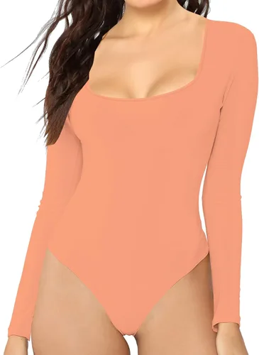 Vista 42 de MANGDIUP Body esencial para mujer, cuello redondo, manga larga, ajustado, elástico, de algodón y elastano