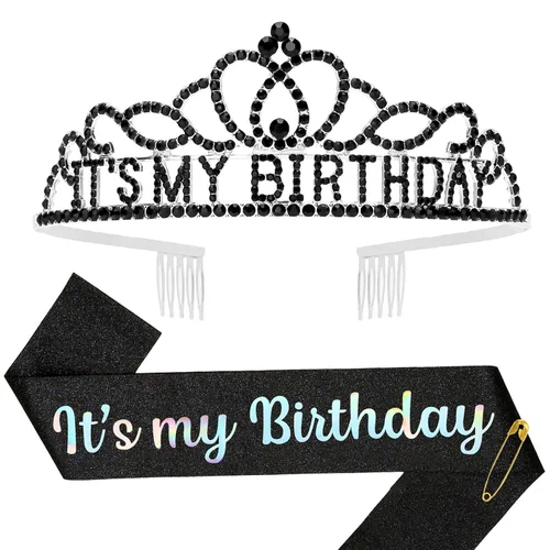 Vista 11 de Corona de cumpleaños plateada, banda con purpurina para cumpleaños, tiara para fiestas y decoraciones AB-Plata
