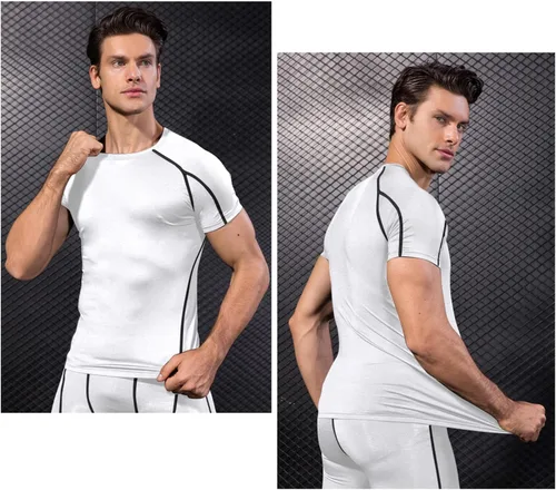 Vista 7 de WRAGCFM Men's Compression Shirts Short Sleeve Athletic Workout Undershirts Quick Dry Base Layer Sports T-Shirts Running Tops