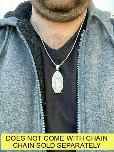 Vista 7 de Harlembling Solid 925 Sterling Silver - Men's Virgin Mary Pendant - Iced Nuestra Señora de Guadalupe