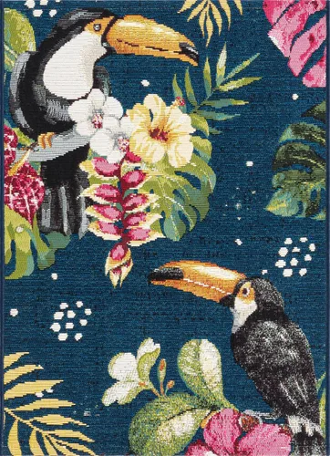 Vista 2 de Unique Loom Outdoor Botanical Collection - Phipps - Alfombra rectangular de 2 x 3 pies, multicolor y azul