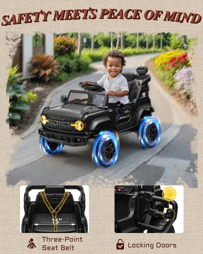 Vista 7 de First Ride On 12V Juguetes de montarse para niños, vehículos eléctricos para niños con licencia Ford Bronco Raptor, coche a batería para niños
