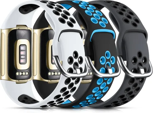 Vista 10 de Maledan Compatible con Correas Fitbit Charge 5/Correas Fitbit Charge 6 para Hombres Mujeres, Correa Deportiva de Silicona para Muñeca para Negro