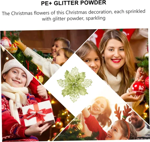 Vista 3 de ARTIBETTER 3 juegos de 12 piezas de flores huecas de Navidad para exteriores, guirnalda de Navidad con purpurina de flores de pascua, adorno