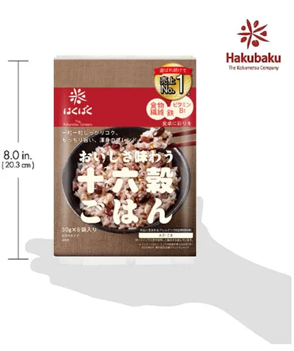 Vista 3 de Hakubaku 16 granos de mezcla multigrano para aromatizante de arroz 6.35 oz (1.06 oz x 6 porciones) Japgokbap . Producto de Japón. Marca No.1