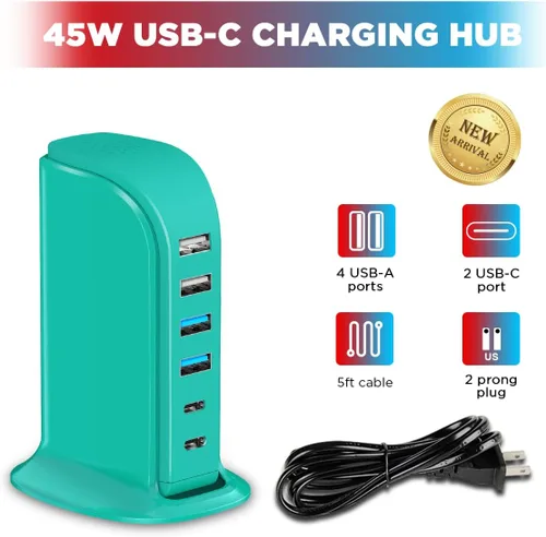 Vista 3 de Bloque de cargador USB Upoy, estación de carga para múltiples dispositivos Apple, tira de alimentación USB Hub múltiples puertos, adaptador