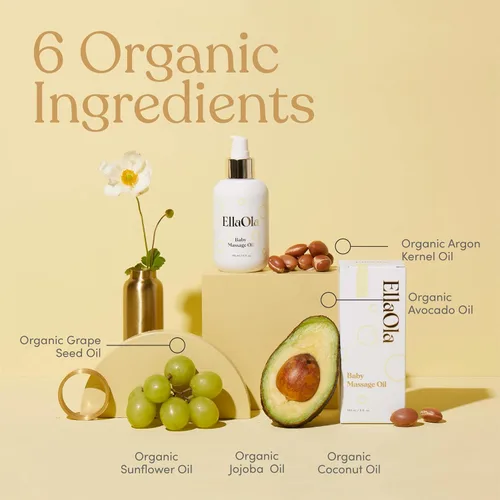 Vista 6 de ELLAOLA Aceite de masaje orgánico hidratante para bebés, fórmula no grasa hecha con aceite natural de jojoba, girasol y argán para hidratar la piel