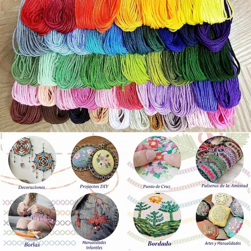 Vista 2 de ATDAWN Bordado de color arcoíris, hilos de punto de cruz, pulseras, hilo de manualidades, 50