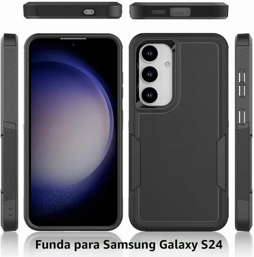 Vista 7 de Funda para Samsung Galaxy S25: funda protectora de doble capa resistente para teléfono celular, a prueba de golpes, con protector de pantalla Negro