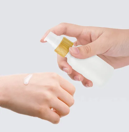 Vista 2 de 4 botellas de loción de vidrio esmerilado, botellas de bomba de viaje, dispensador de crema cosmética, botella dispensadora para loción, mezclas