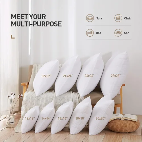 Vista 4 de Acanva 16 x 16 Insertos de Relleno de Almohada Premium de Poliéster Cuadrados, 16"-2P, Blanco
