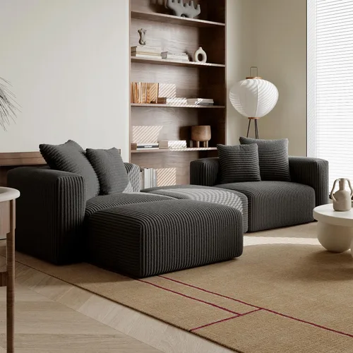 Vista 2 de Acanva - Sofá seccional modular convertible en forma de L de corduroy, sofá de esquina de 4 plazas con combinación libre, convertible a cama diurna