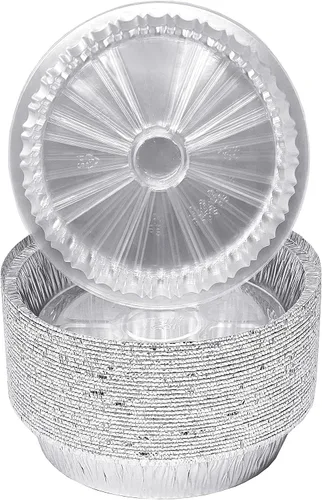 Vista 6 de Fig & Leaf Paquete de 40 sartenes redondas de aluminio prémium de 6 pulgadas con tapas de cúpula de plástico, lata de aluminio desechable para asar