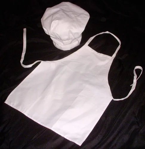 Vista 3 de Conjunto de delantal y sombrero de chef blanco para niños, Blanco