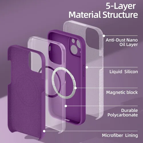 Vista 2 de Dssairo Funda magnética para iPhone 14, con 2 protectores de pantalla, silicona líquida mejorada, protección de cámara mejorada, protección