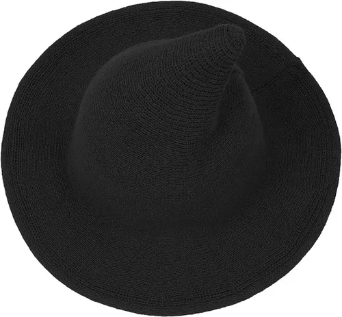 Vista 3 de Century Star Sombrero de bruja para mujer para Halloween, sombreros de lana de ala ancha, gorra de punto Spire para fiesta y uso diario