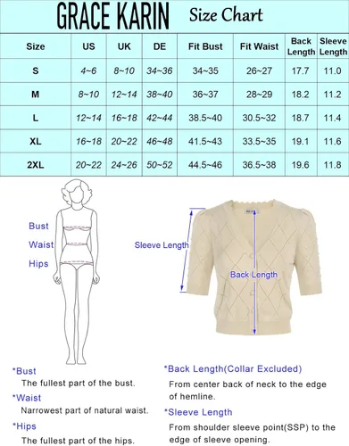 Vista 6 de GRACE KARIN Womens Cropped Cardigan Puff Short Sleeve Sweaters Tops V-Neck Button Knitwear