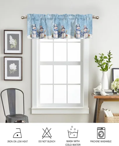 Vista 59 de Cenefa de cortina con lazo rojo de Navidad para ventanas, sala de estar, cocina, baño, granja, bolas de Navidad de acuarela con diseño de bayas
