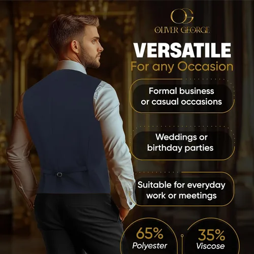 Vista 41 de Oliver George Chaleco formal de esmoquin en capas para hombre, chaleco de traje de negocios