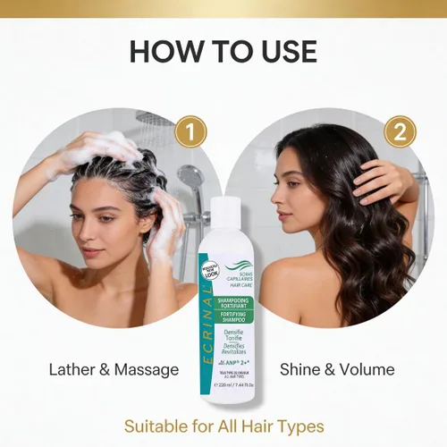 Vista 5 de Ecrinal Champú fortificante sin sulfato con ANP2+ para cabello fuerte y brillante – Restaura el volumen, la flexibilidad y la resistencia al cabello