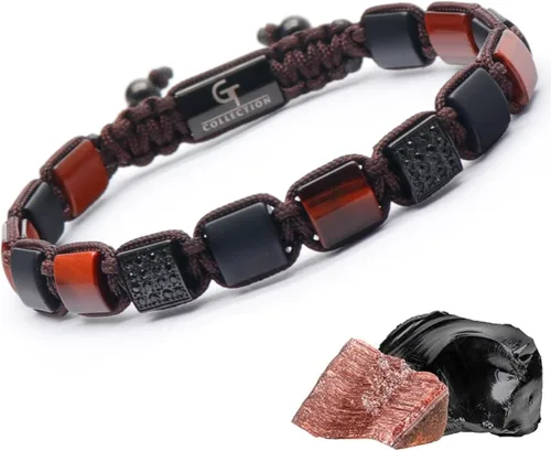 Vista 8 de Pulsera de cuentas planas de la colección GT, pulseras ajustables de gemas para hombres